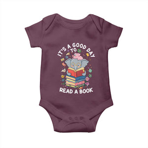 Its A Good Day To Read Book Baby Onesie Cute Elephant Reading Across America TS02 Maroon Print Your Wear