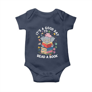 Its A Good Day To Read Book Baby Onesie Cute Elephant Reading Across America TS02 Navy Print Your Wear