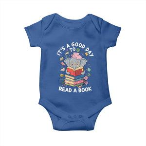 Its A Good Day To Read Book Baby Onesie Cute Elephant Reading Across America TS02 Royal Blue Print Your Wear