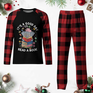 Its A Good Day To Read Book Plaid Pajama Set Cute Elephant Reading Across America TS02 Buffalo Plaid Print Your Wear