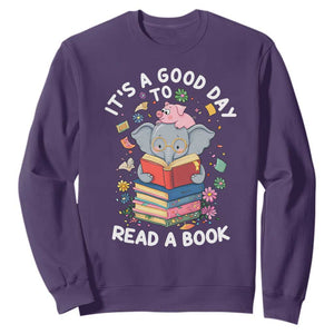 Its A Good Day To Read Book Sweatshirt Cute Elephant Reading Across America TS02 Purple Print Your Wear