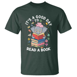 Its A Good Day To Read Book T Shirt Cute Elephant Reading Across America TS02 Dark Forest Green Print Your Wear