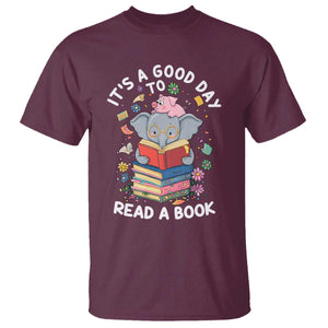 Its A Good Day To Read Book T Shirt Cute Elephant Reading Across America TS02 Maroon Print Your Wear