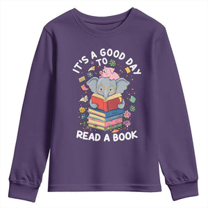 Its A Good Day To Read Book Youth Sweatshirt Cute Elephant Reading Across America TS02 Purple Print Your Wear