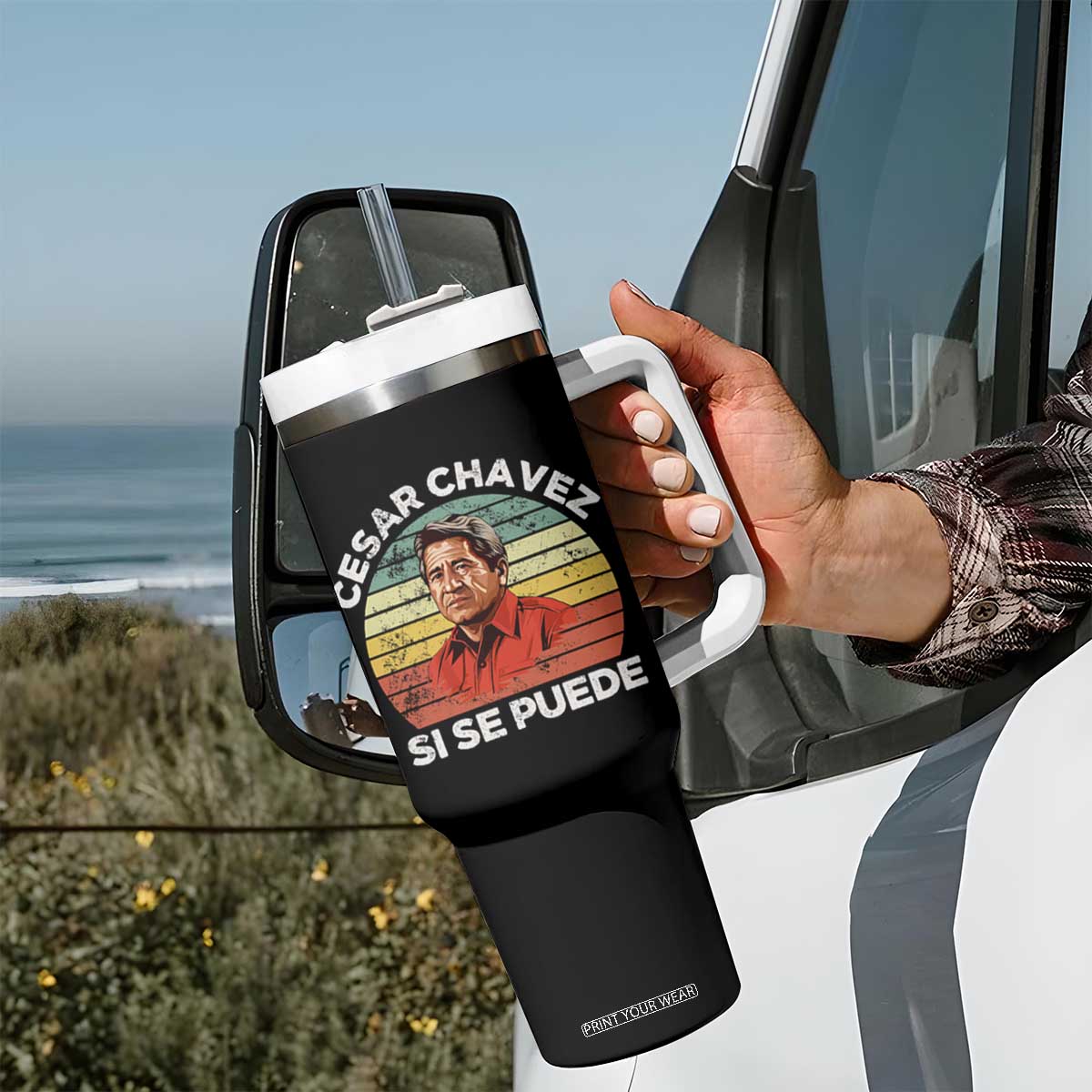 Cesar Chavez Tumbler With Handle Si Se Puede Mexican Hispanic Heritage Month Vintage TS02 Print Your Wear