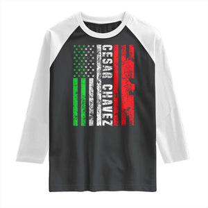 Cesar Chavez Raglan Shirt American Mexican Flag Patriotic Mexico Distressed TS02 Black White Print Your Wear
