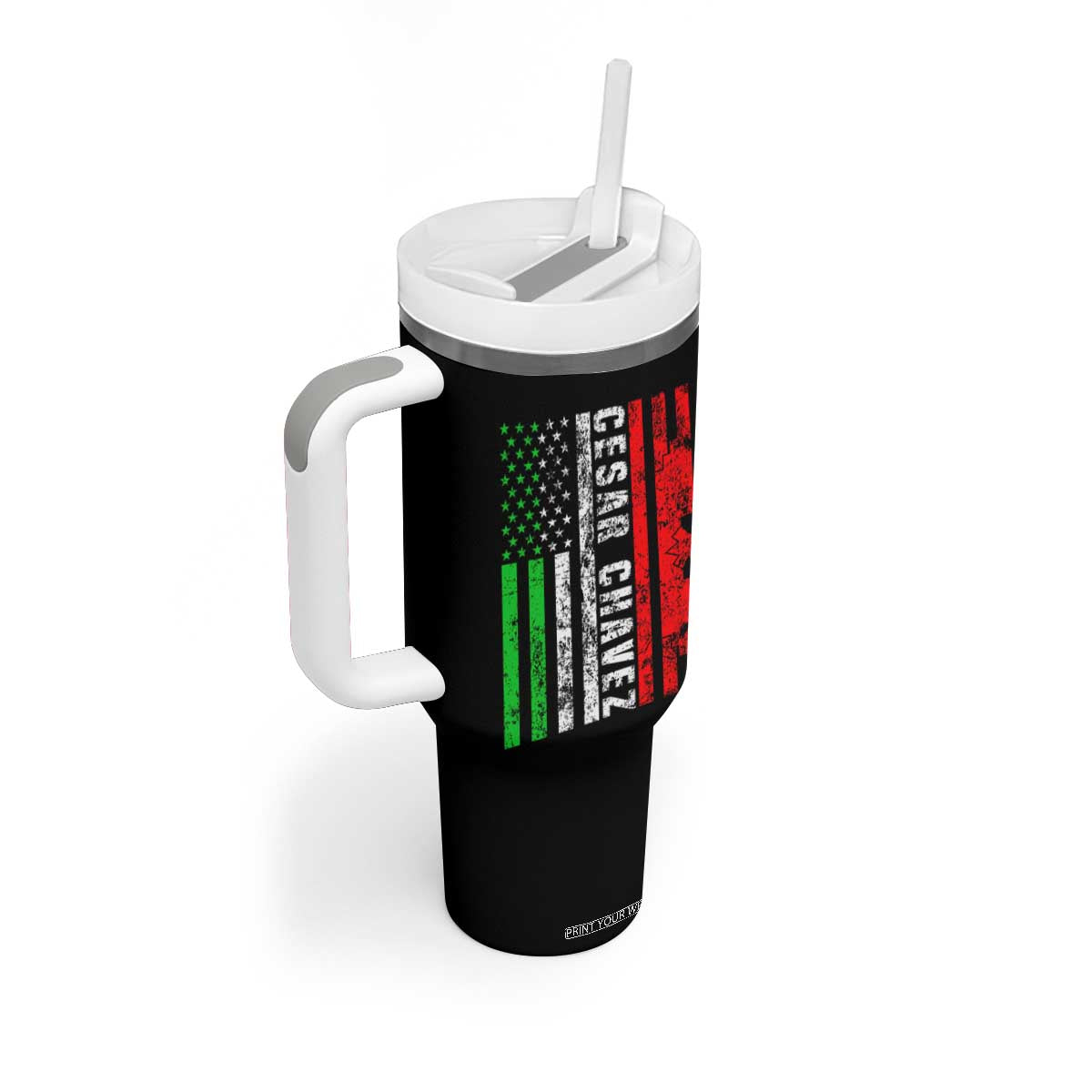 Cesar Chavez Tumbler With Handle American Mexican Flag Patriotic Mexico Distressed TS02 Print Your Wear