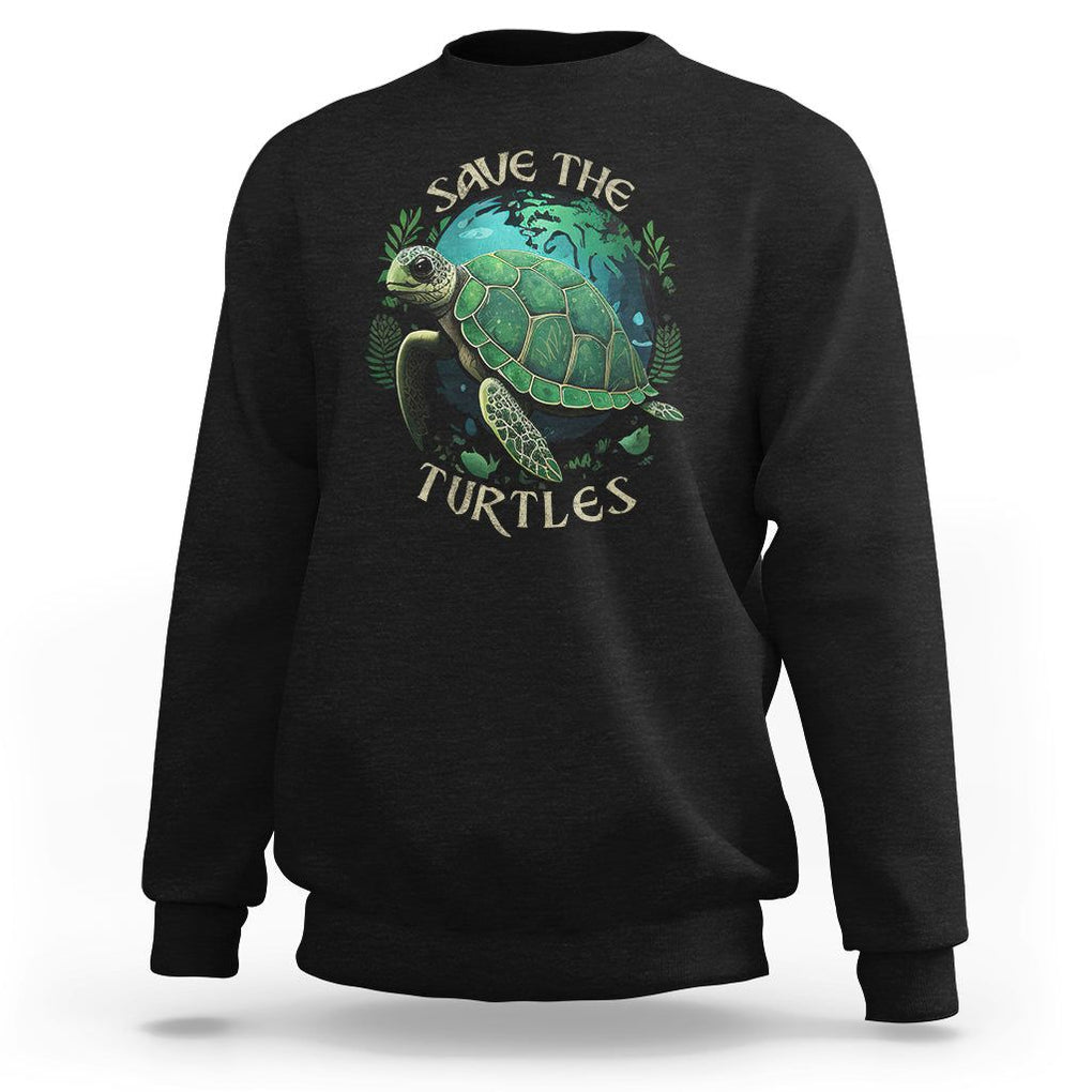 Ocean Day Sweatshirt Save The Turtles Sea Life TS02 Black Printyourwear