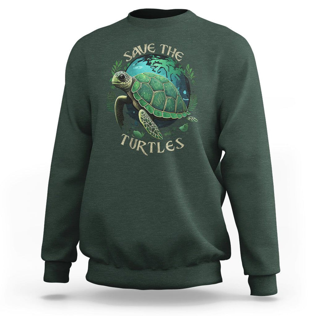 Ocean Day Sweatshirt Save The Turtles Sea Life TS02 Dark Forest Green Printyourwear