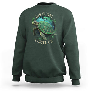 Ocean Day Sweatshirt Save The Turtles Sea Life TS02 Dark Forest Green Printyourwear