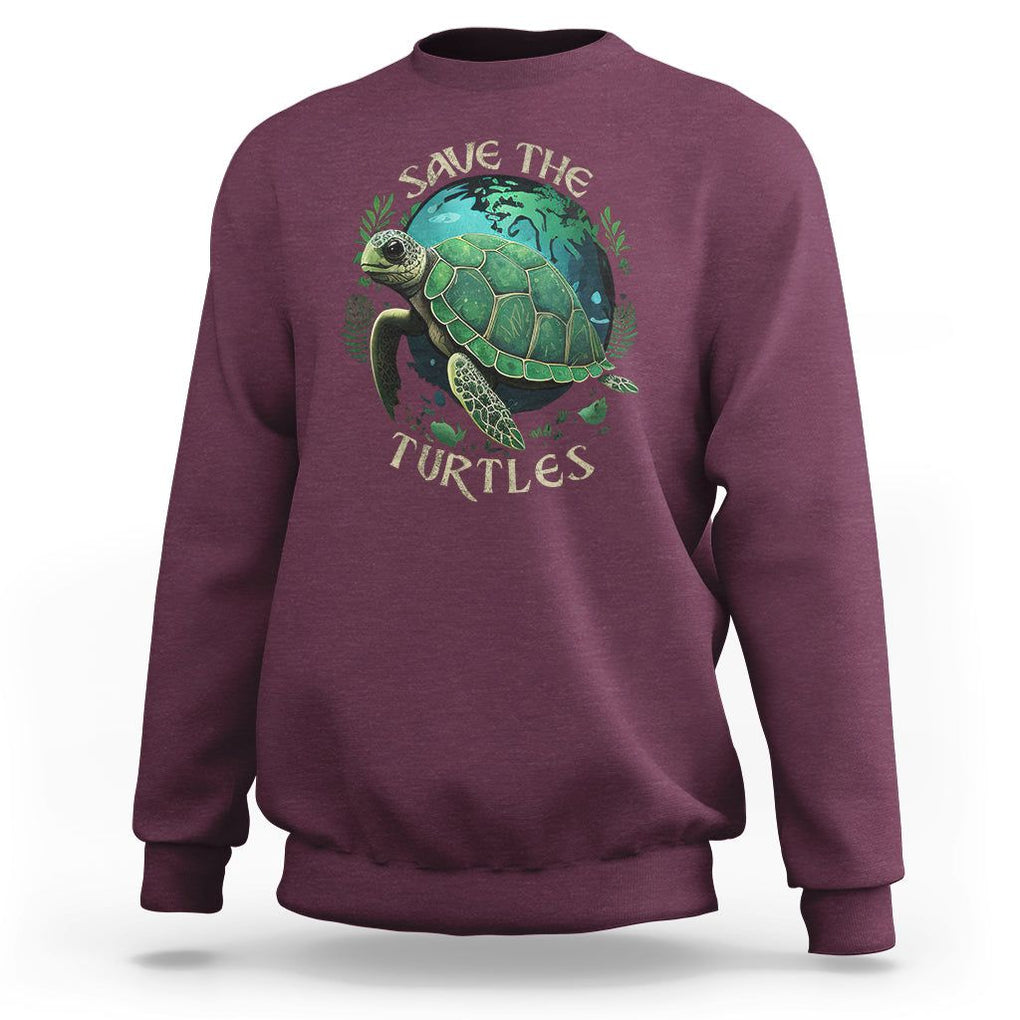 Ocean Day Sweatshirt Save The Turtles Sea Life TS02 Maroon Printyourwear