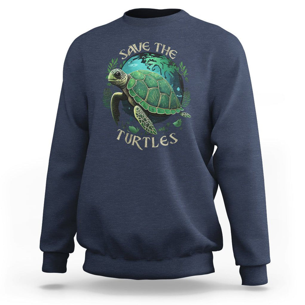 Ocean Day Sweatshirt Save The Turtles Sea Life TS02 Navy Printyourwear