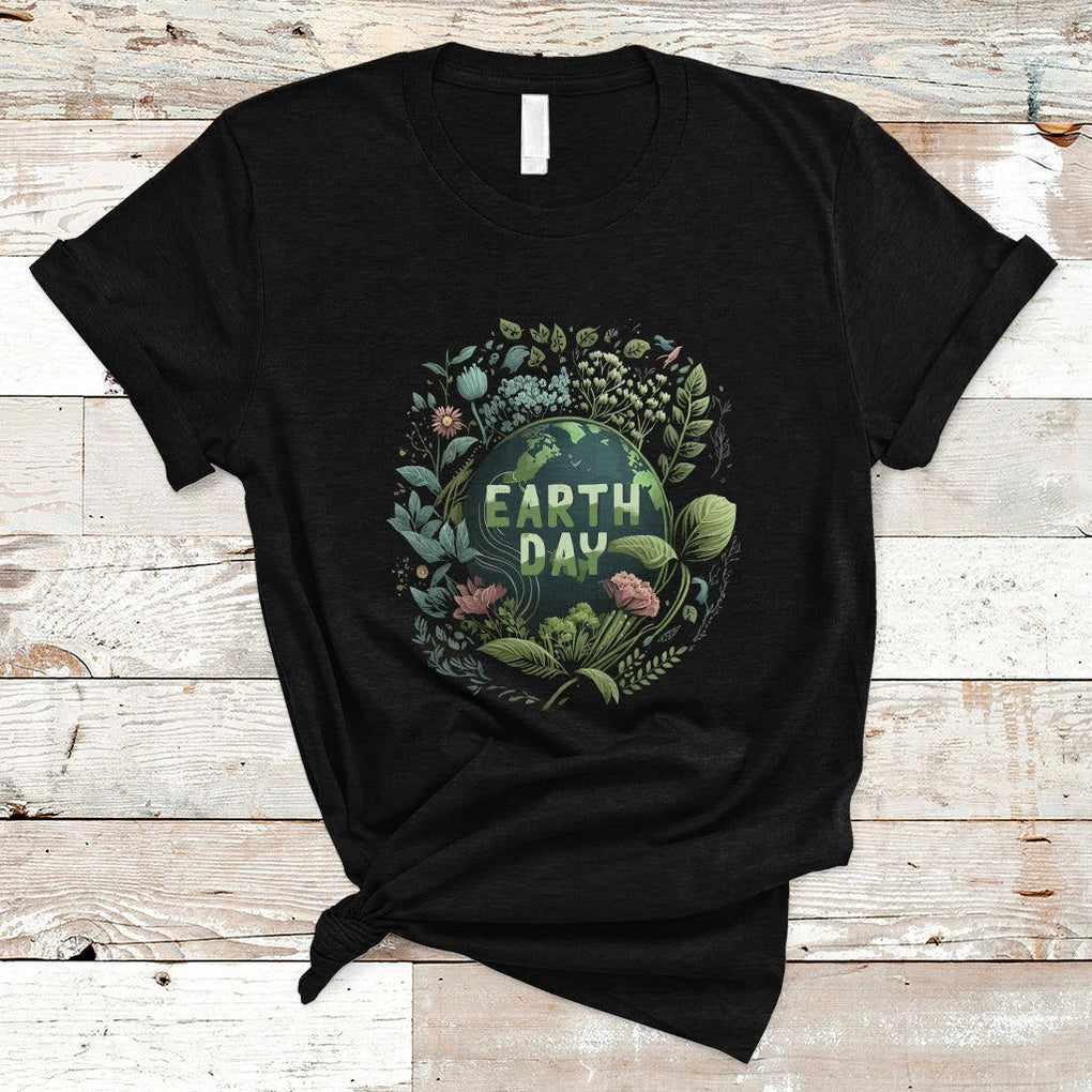 Earth Day T Shirt Green Planet TS02 Black Printyourwear