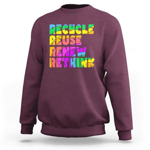 Earth Day Sweatshirt Recycle Reuse Renew Rethink The Four Rs TS02 Maroon Printyourwear