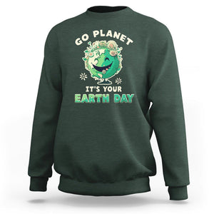 Earth Day Sweatshirt Go Planet It's Your Birthday Retro Groovy TS02 Dark Forest Green Printyourwear