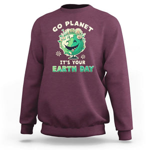 Earth Day Sweatshirt Go Planet It's Your Birthday Retro Groovy TS02 Maroon Printyourwear