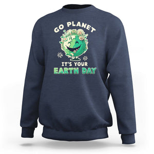 Earth Day Sweatshirt Go Planet It's Your Birthday Retro Groovy TS02 Navy Printyourwear