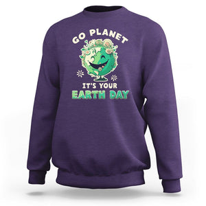 Earth Day Sweatshirt Go Planet It's Your Birthday Retro Groovy TS02 Purple Printyourwear