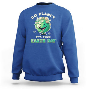 Earth Day Sweatshirt Go Planet It's Your Birthday Retro Groovy TS02 Royal Blue Printyourwear