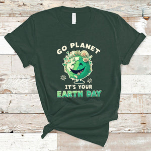 Earth Day T Shirt Go Planet It's Your Birthday Retro Groovy TS02 Dark Forest Green Printyourwear