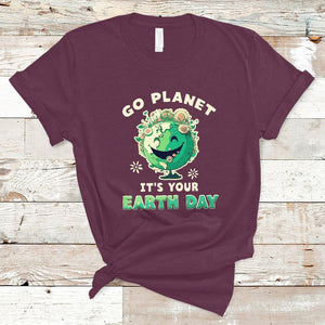 Earth Day T Shirt Go Planet It's Your Birthday Retro Groovy TS02 Maroon Printyourwear