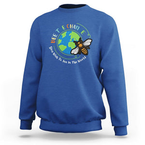 Earth Day Sweatshirt Bee The Change You Wish To See In The World Planet Honeybee TS02 Royal Blue Printyourwear