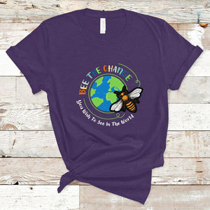 Earth Day T Shirt Bee The Change You Wish To See In The World Planet Honeybee TS02 Purple Printyourwear