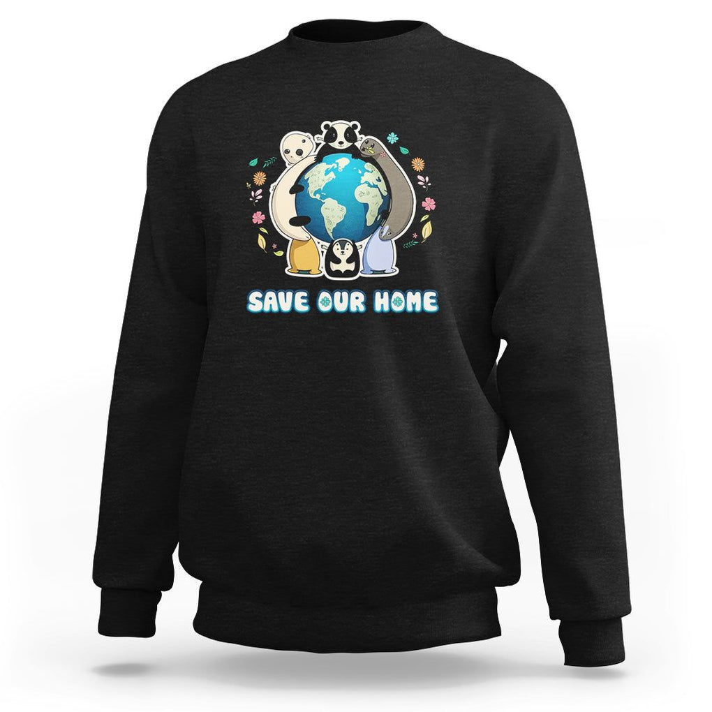 Earth Day Sweatshirt Wildlife Save Our Home Animals TS02 Black Printyourwear