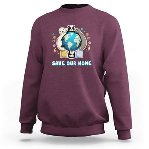 Earth Day Sweatshirt Wildlife Save Our Home Animals TS02 Maroon Printyourwear