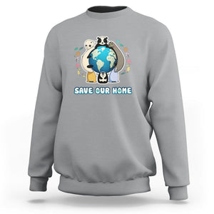 Earth Day Sweatshirt Wildlife Save Our Home Animals TS02 Sport Gray Printyourwear