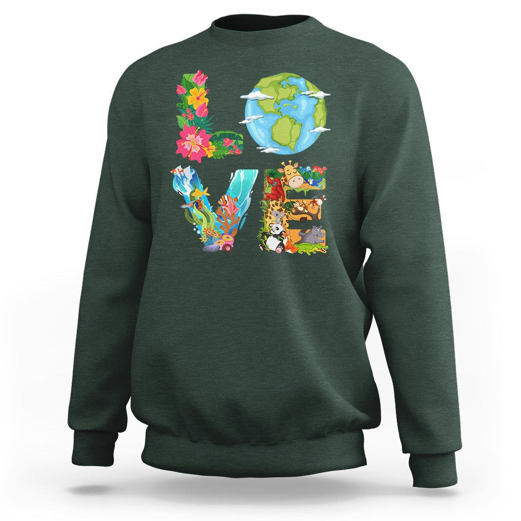 Love Earth Sweatshirt Mother Go Planet Ocean Wildlife Protection TS02 Dark Forest Green Printyourwear