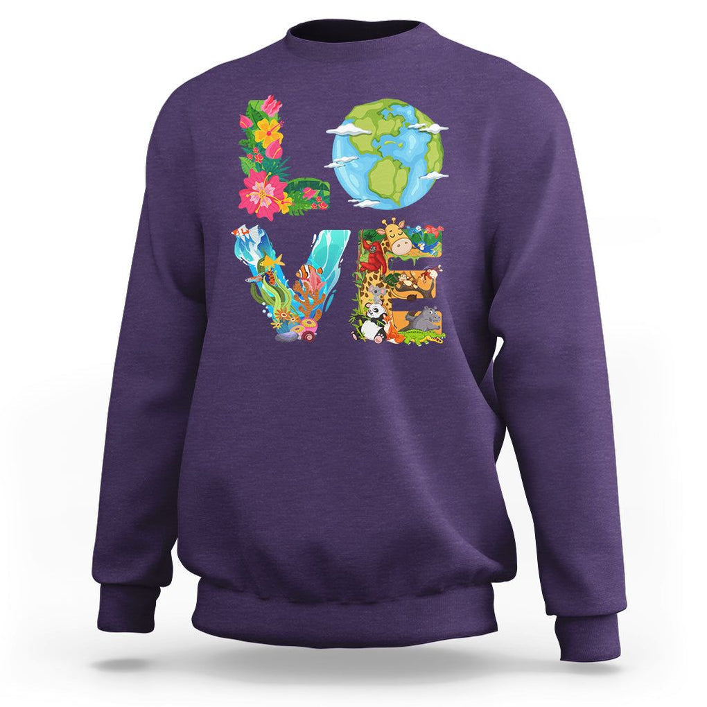 Love Earth Sweatshirt Mother Go Planet Ocean Wildlife Protection TS02 Purple Printyourwear