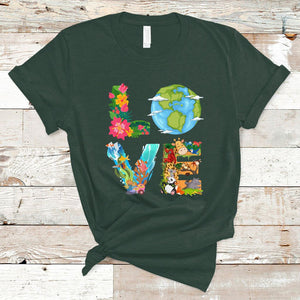 Love Earth T Shirt Mother Go Planet Ocean Wildlife Protection TS02 Dark Forest Green Printyourwear