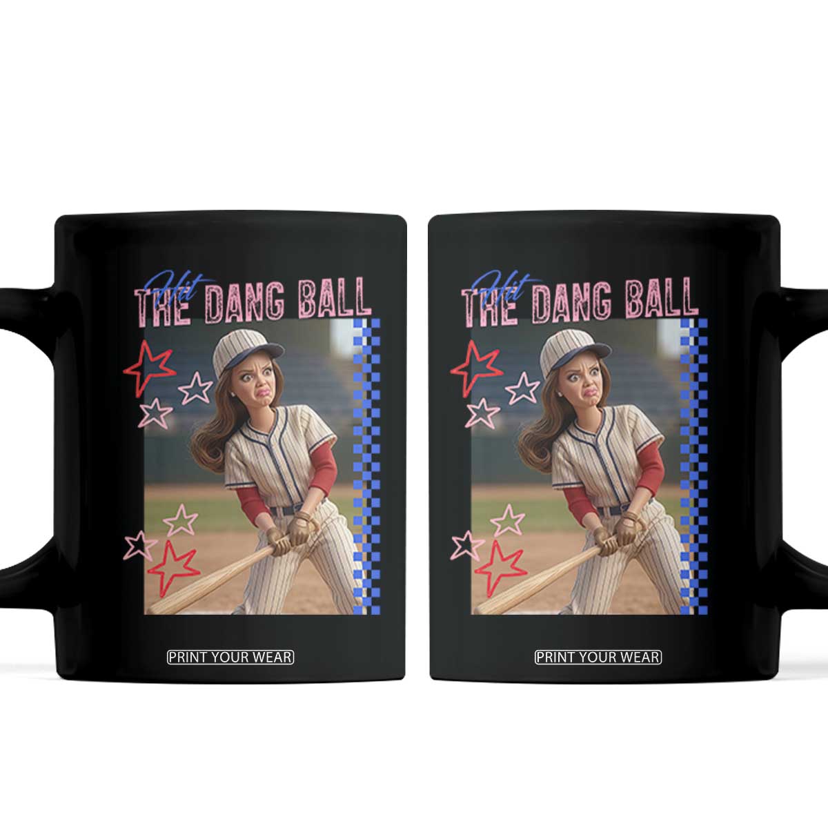 Hit The Dang Ball Funny Doll Baseball Graphic Coffee Mug Sassy Sports Fan Gift TS02 Black Print Your Wear