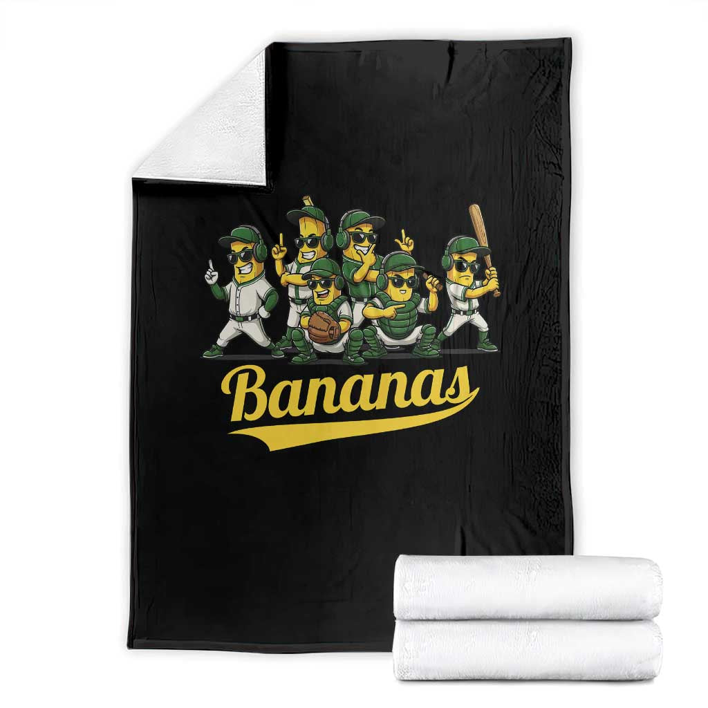 Cool Bananas Squad Playing Baseball Graphic Throw Blanket for Sports Fans Entertainment TS02 Black Print Your Wear
