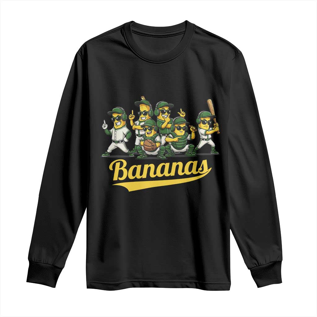 Cool Bananas Squad Playing Baseball Graphic Long Sleeve Shirt for Sports Fans Entertainment TS02 Black Print Your Wear
