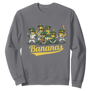 Cool Bananas Squad Playing Baseball Graphic Sweatshirt for Sports Fans Entertainment TS02 Charcoal Print Your Wear