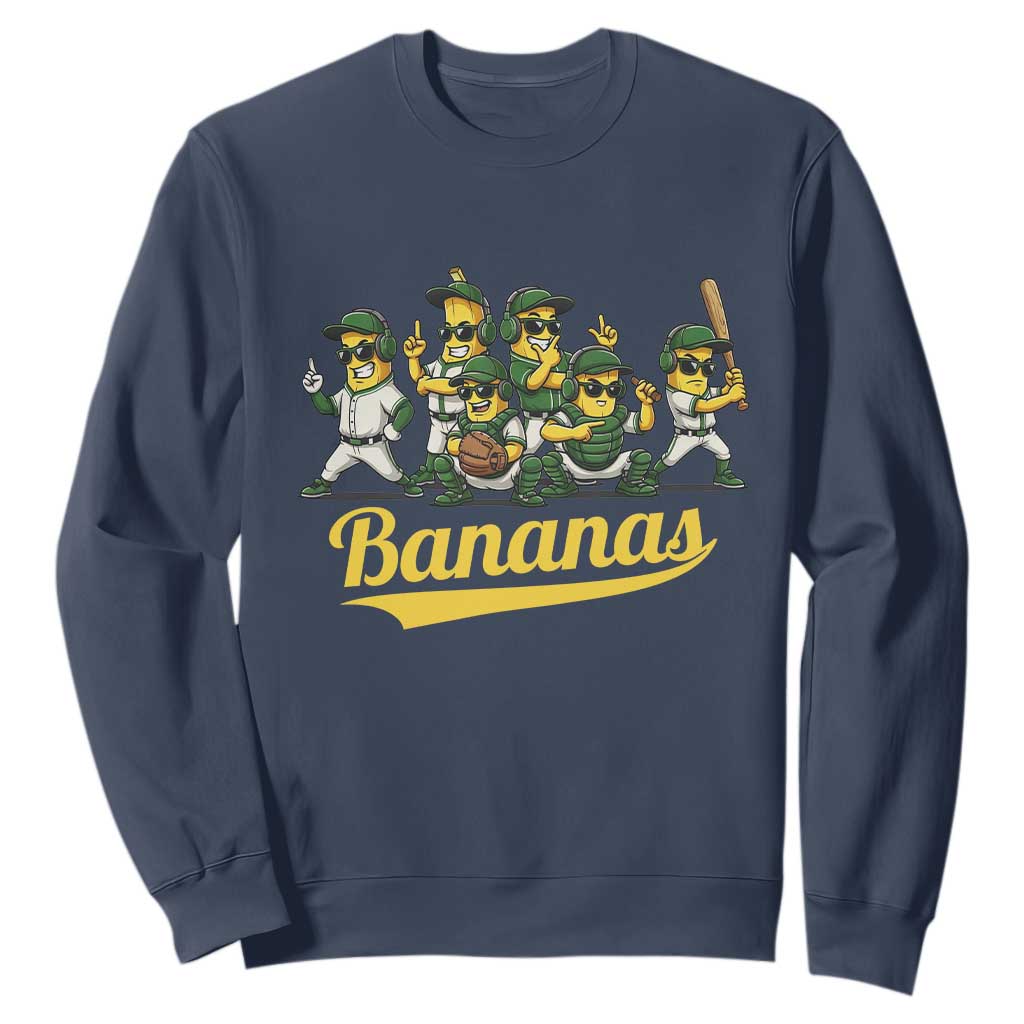 Cool Bananas Squad Playing Baseball Graphic Sweatshirt for Sports Fans Entertainment TS02 Navy Print Your Wear