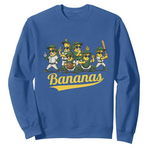 Cool Bananas Squad Playing Baseball Graphic Sweatshirt for Sports Fans Entertainment TS02 Royal Blue Print Your Wear