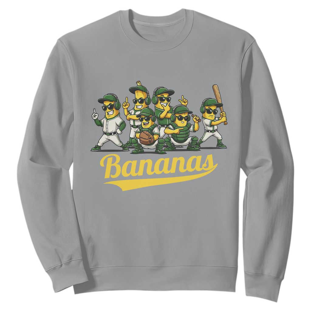 Cool Bananas Squad Playing Baseball Graphic Sweatshirt for Sports Fans Entertainment TS02 Sport Gray Print Your Wear