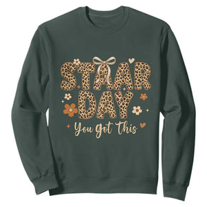 Groovy Leopard STAAR Day Sweatshirt You Got This Motivational Teacher Sayings TS02 Dark Forest Green Print Your Wear
