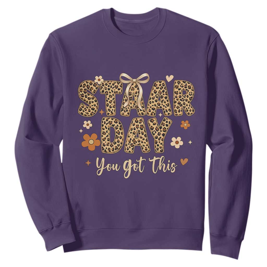 Groovy Leopard STAAR Day Sweatshirt You Got This Motivational Teacher Sayings TS02 Purple Print Your Wear