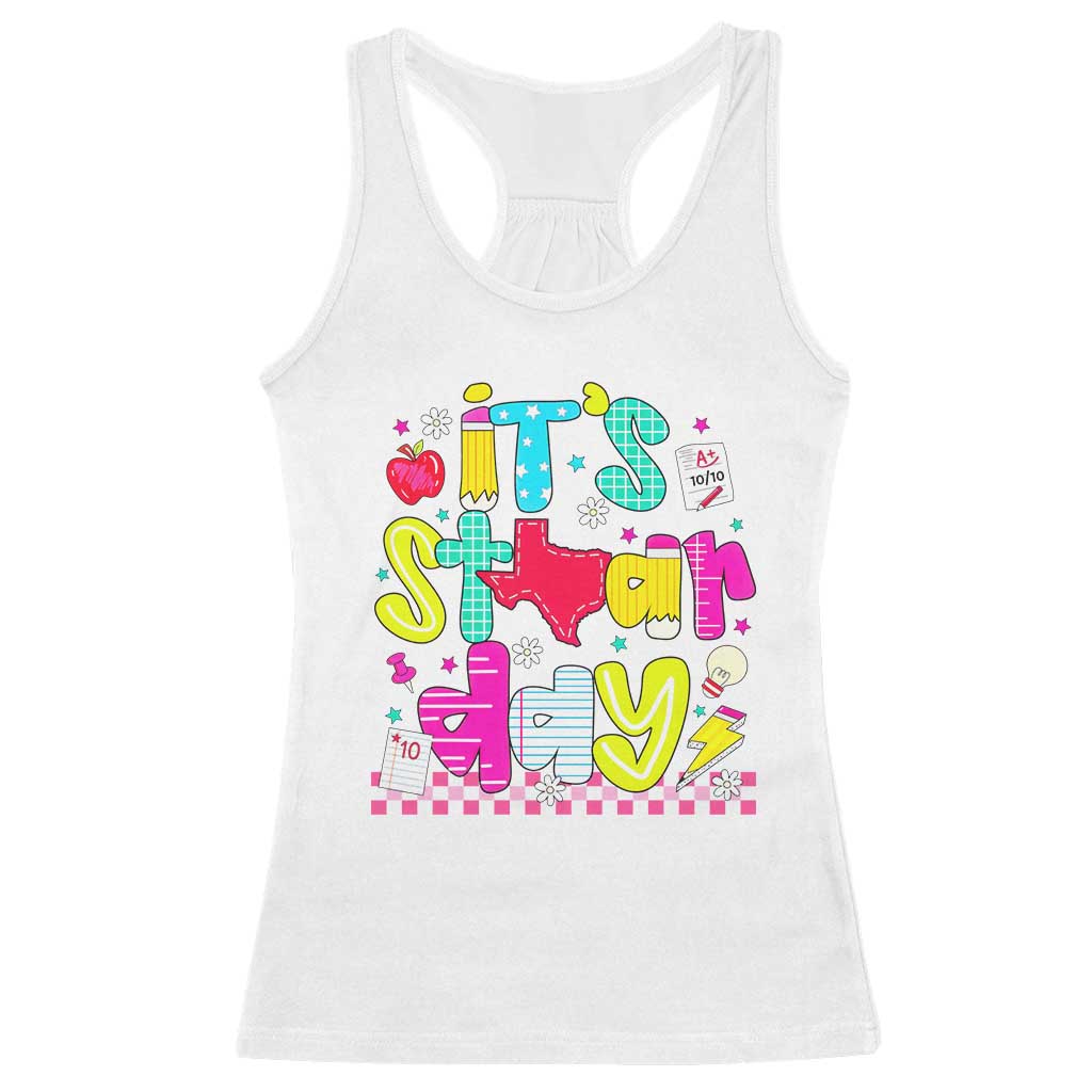 Groovy Texas STAAR Day Racerback Tank Top Don't Stress Do Your Best Teacher Student Motivation TS02 White Print Your Wear