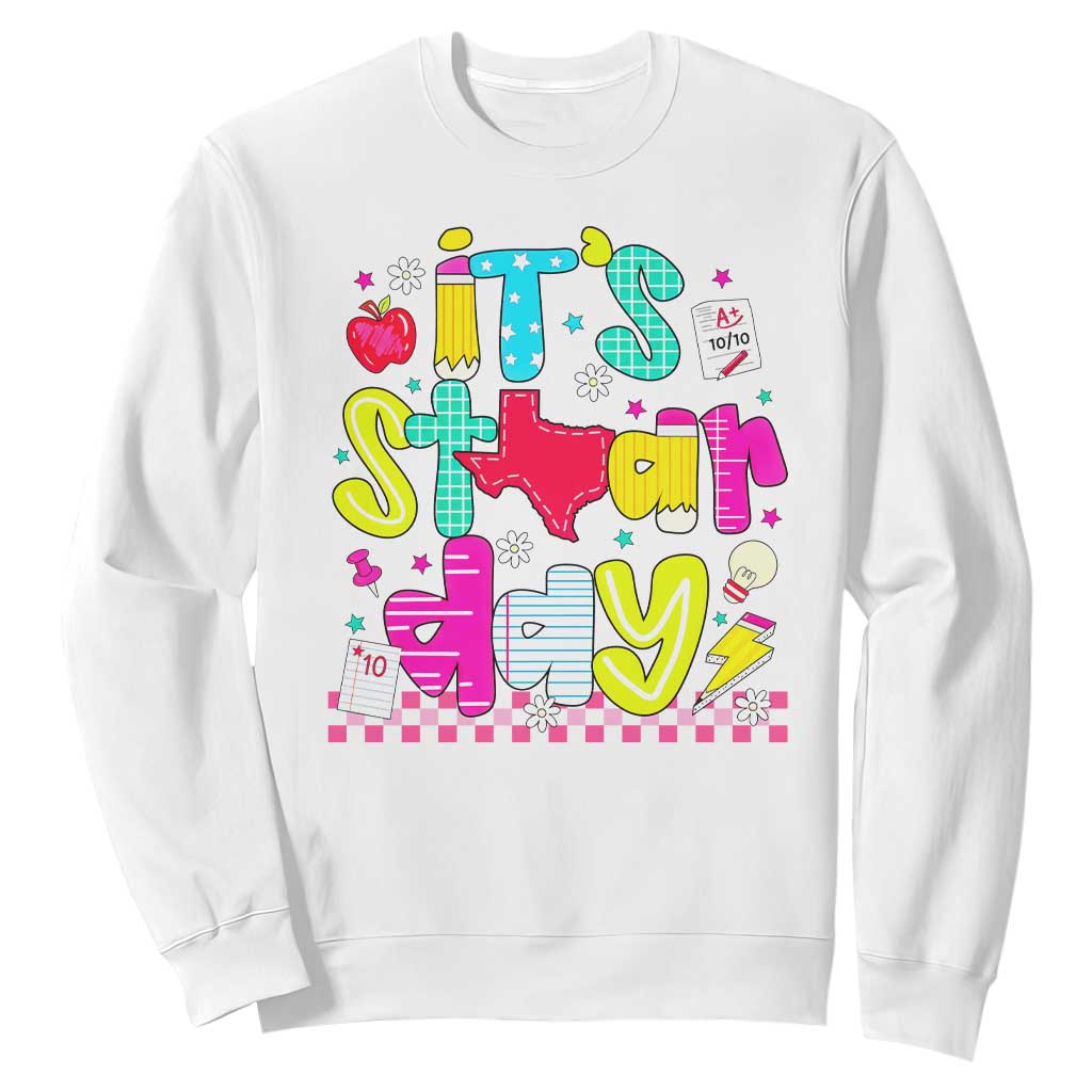 Groovy Texas STAAR Day Sweatshirt Don't Stress Do Your Best Teacher Student Motivation TS02 White Print Your Wear