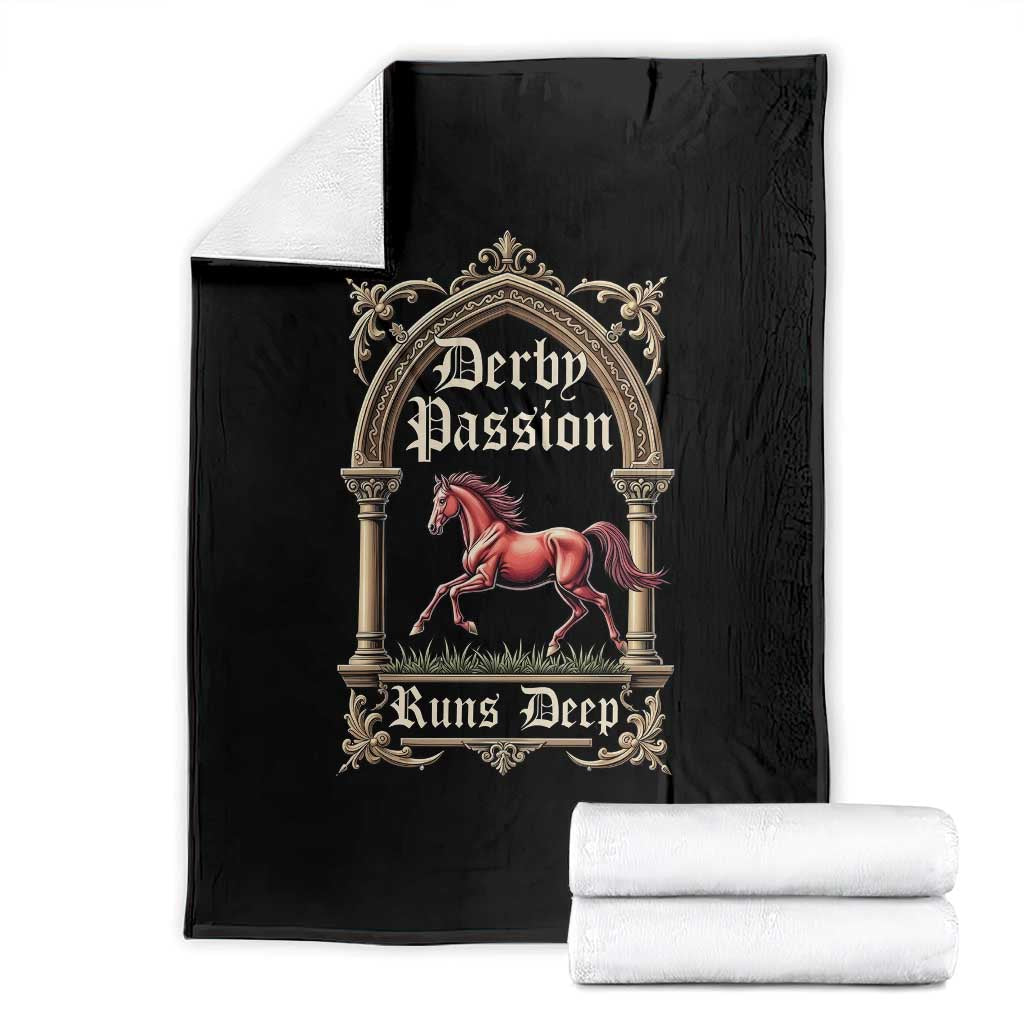 Derby Passion Runs Deep Elegant Horse Racing Throw Blanket Vintage Gothic Arch Equestrian Thoroughbred Lover TS02 Black Print Your Wear