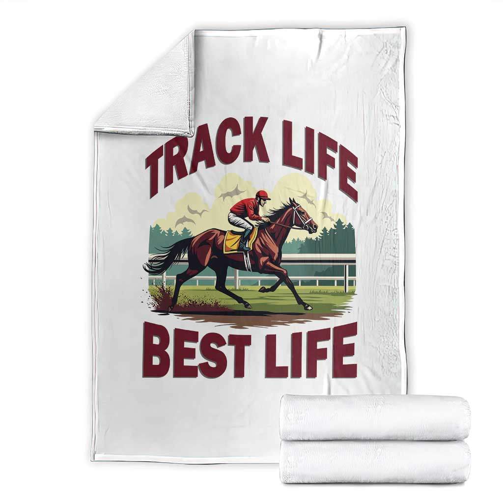 Track Life Best Life Horse Racing Enthusiast Throw Blanket Retro Jockey and Racehorse Trackside Southern Equestrian TS02 White Print Your Wear