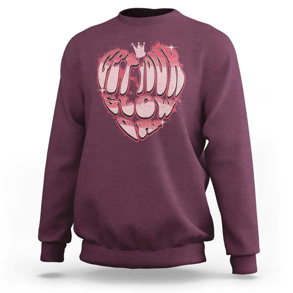 Retro 70s 80s Sweatshirt Get Your Glow On GLow Party Retro 70s 80s Graffiti Heart Shape TS02 Maroon Print Your Wear