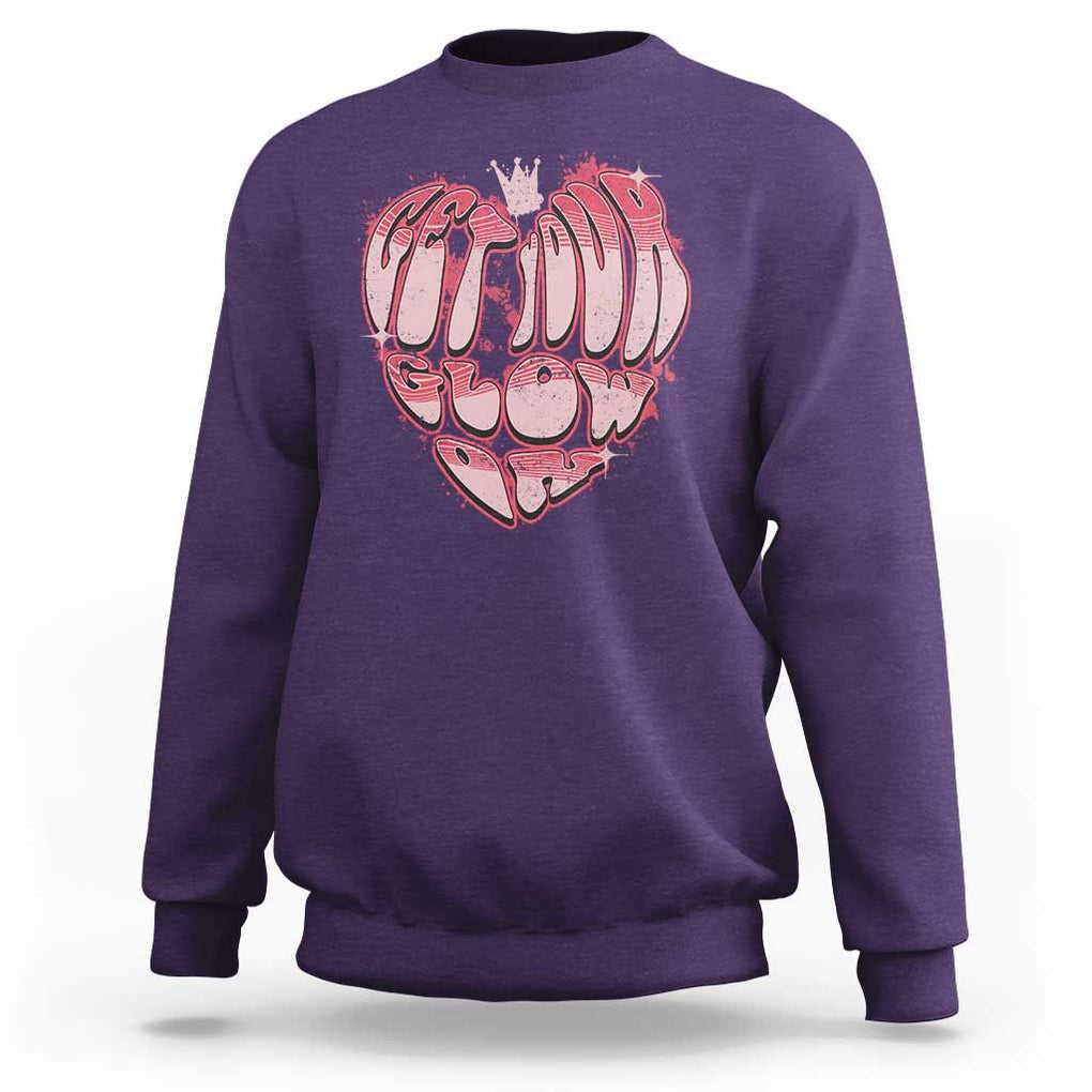 Retro 70s 80s Sweatshirt Get Your Glow On GLow Party Retro 70s 80s Graffiti Heart Shape TS02 Purple Print Your Wear