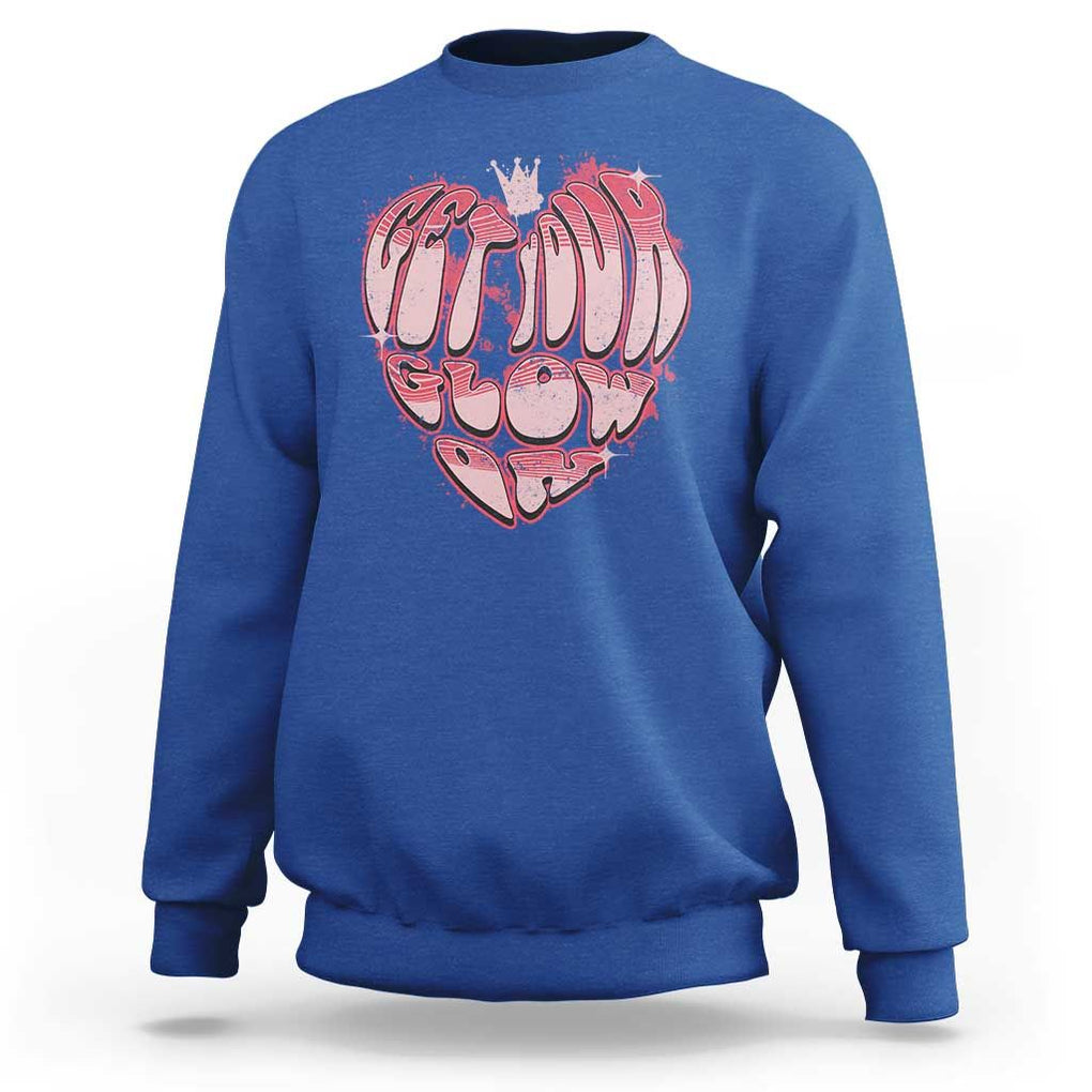 Retro 70s 80s Sweatshirt Get Your Glow On GLow Party Retro 70s 80s Graffiti Heart Shape TS02 Royal Blue Print Your Wear