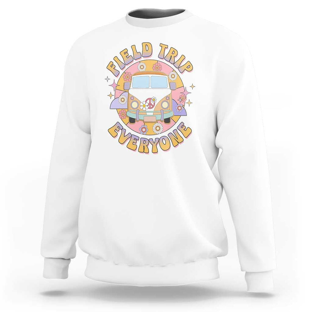 Summer Break Sweatshirt Field School Trip Anyone Groovy School Bus Driver Hippie Bus TS02 White Print Your Wear